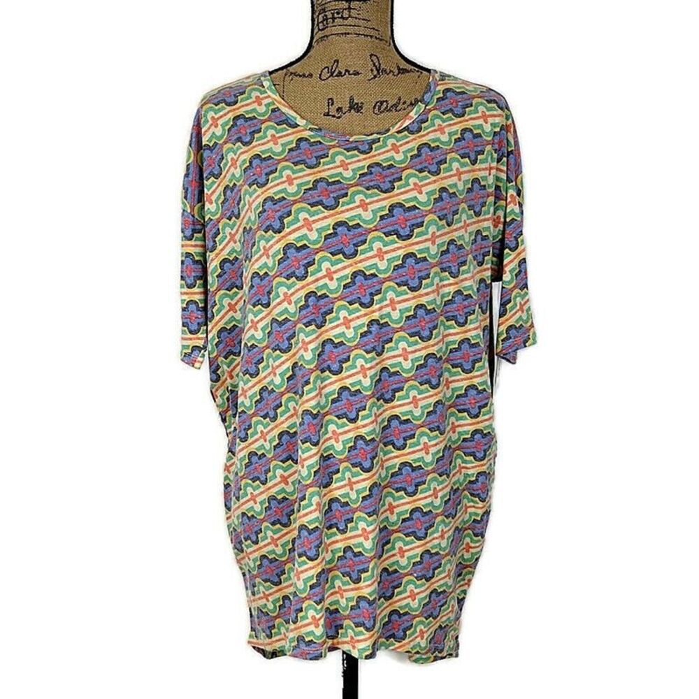 💥5/$25 NWT LulaRoe XS‎ Irma Multicolor Geometric Scoop Neck Short Sleeve Tunic